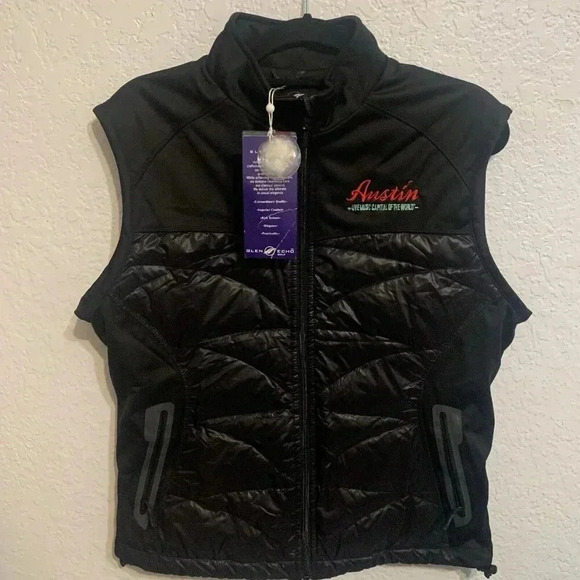 Glen Echo Golf Jackets & Blazers - Glen Echo Black Puffer Vest "Austin-Live Music Capital of the World" Gorpcore L